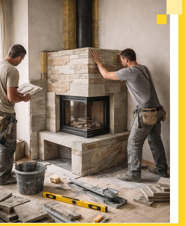 Угловые камины под ключ проект, монтаж и отделка в Горячем Ключе