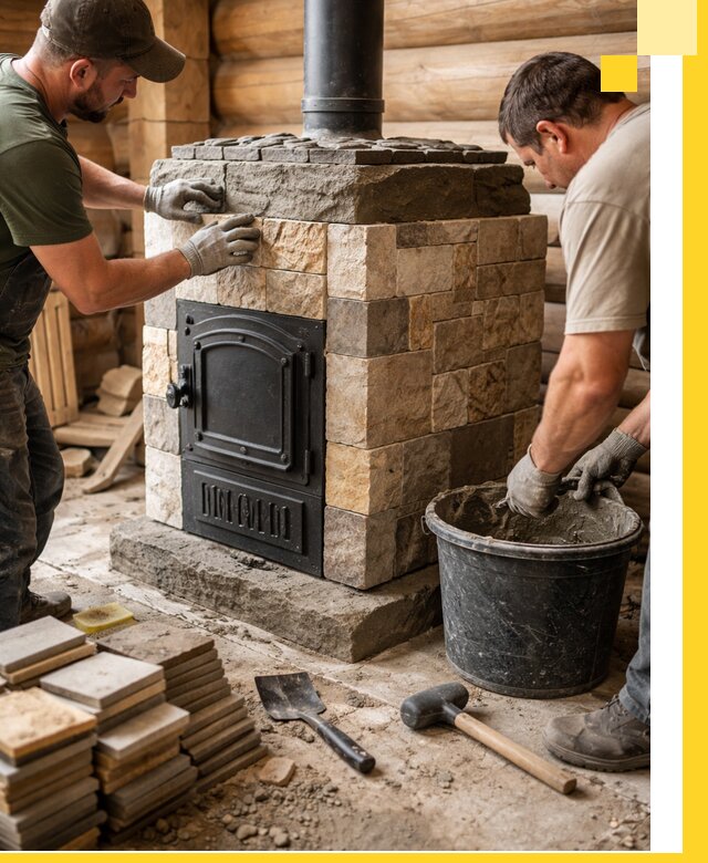 Облицовка банной печи под ключ в Горячем Ключе: камень и плитка