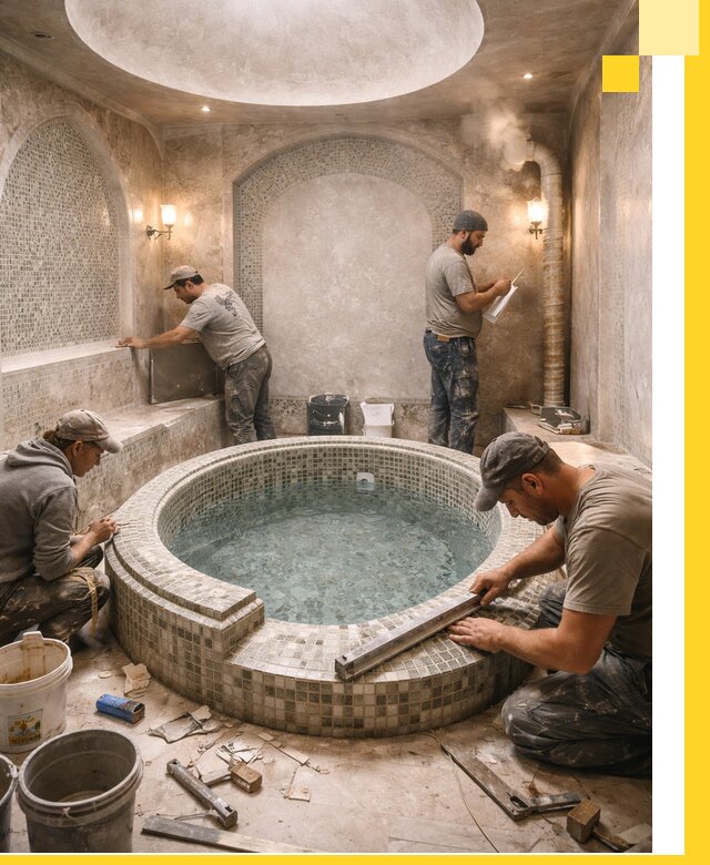 Профессиональное строительство хамама с бассейном в Горячем Ключе под ключ