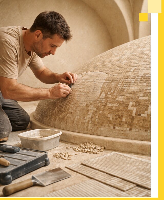 Профессиональная укладка мозаики для хамама под ключ в Горячем Ключе